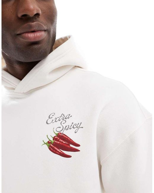 Felpa Color Panna Con Cappuccio E Stampa Di Frutta di Hollister in White da Uomo