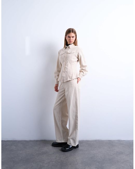 Cinch - jean taille basse en velours côtelé - perle TOPSHOP en coloris White