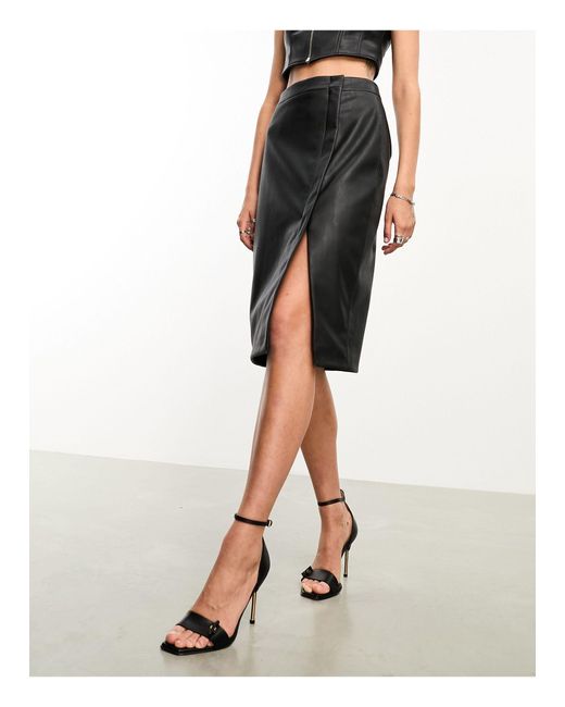 AllSaints Black X Asos Exclusive Faux Leather Midi Skirt