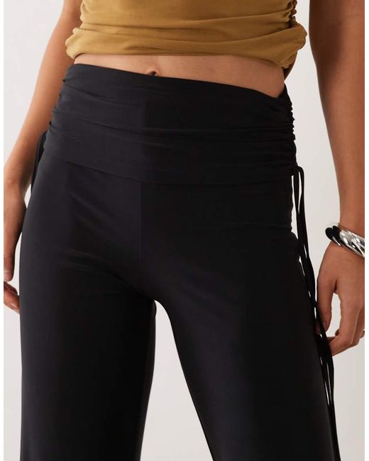 ASOS Black Slinky Ruched Side Wide Trouser Co-ord