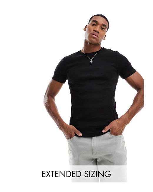 Camiseta negra ajustada ASOS de hombre de color Black