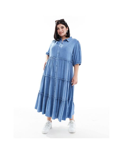 Yours Blue Tiered Button Maxi Dress