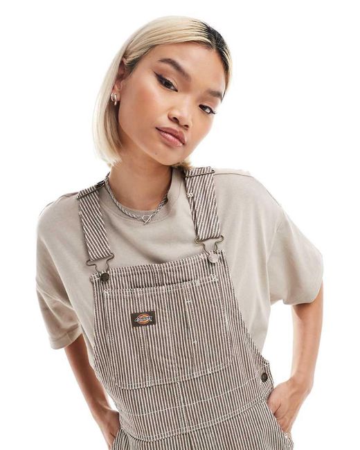 Dickies White Classic Hickory Striped Dunagrees