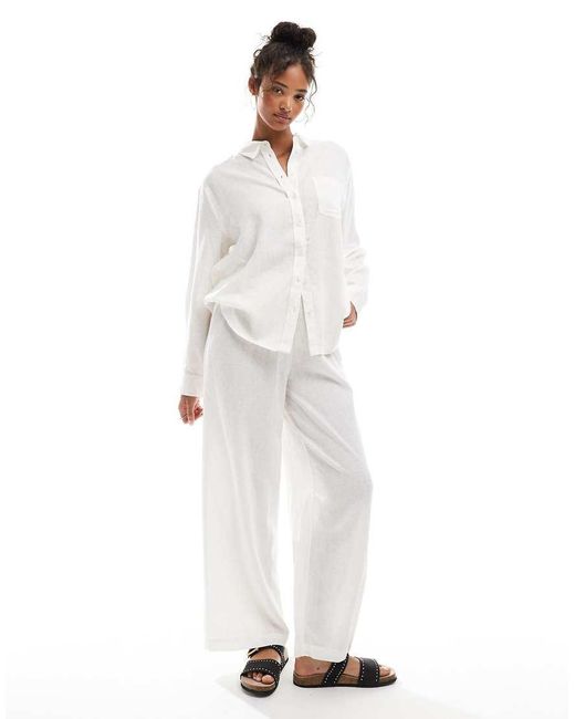 ONLY White Linen Rich Oversized Shirt Co-ord