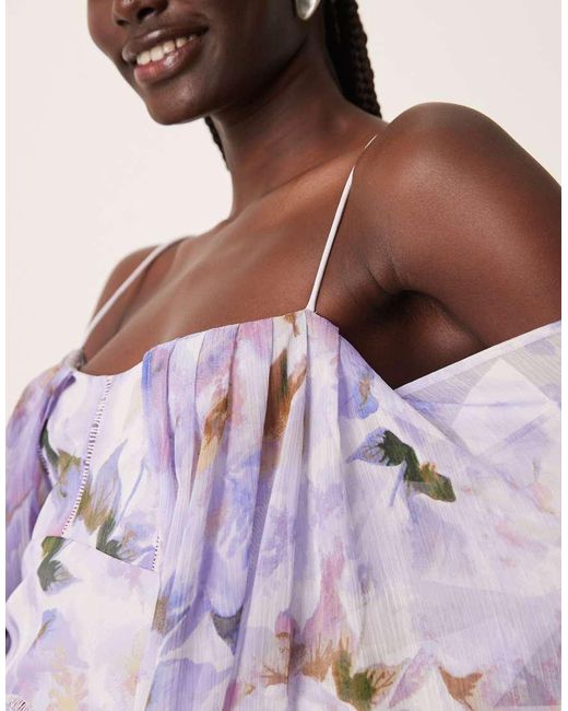 ASOS Multicolor Draped Off Shoulder Tiered Mini Dress With Lace Inserts