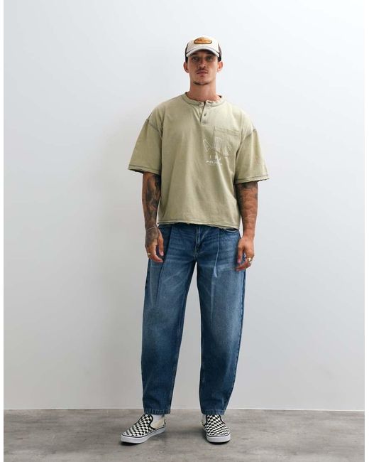ASOS Green Boxy Oversized T-Shirt With Henley And Graphic for men