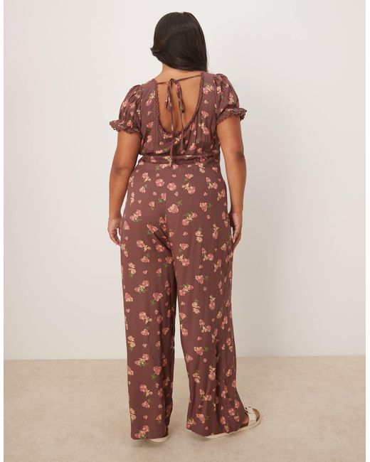 ASOS Red Asos Design Curve Spun Lace Trim Corset Waist Jumpsuit