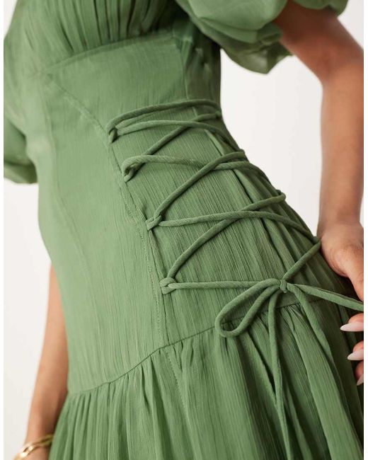 Vestido Semilargo Verde Con Mangas Abullonadas De Chifón De Asos Design Tall ASOS de color Green