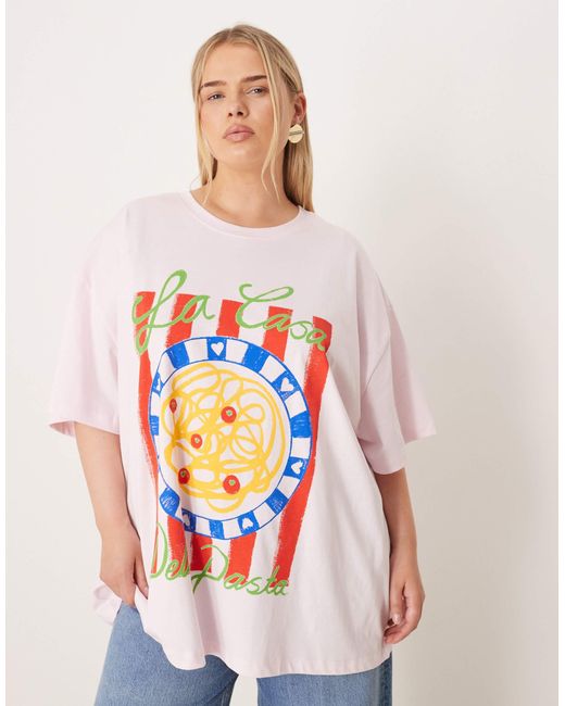 ASOS Orange Asos Design Curveoversized T-Shirt With Pasta Graphic