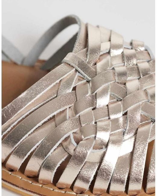 ASOS Metallic Fray Leather Woven Flat Sandals