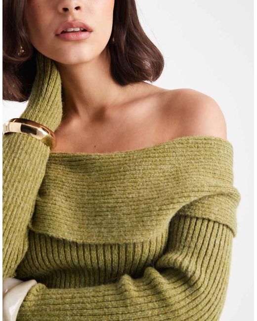 Vero Moda Green Rib Knitted Bardot Top