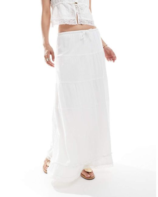Vero Moda White Lace Trim Tiered Boho Maxi Skirt Co-ord