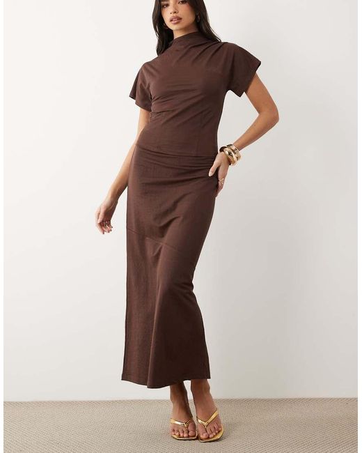 ASOS Brown Linen Look Bias Maxi Skirt