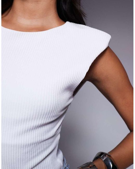 ASOS White Rib Shoulder Pad Bodysuit