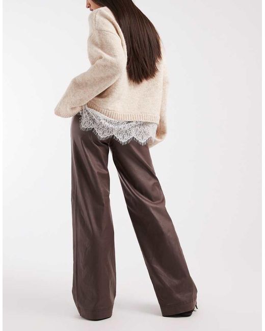 Object Natural Coated Leather-look Wide Leg Trousers