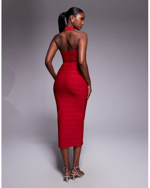 Kaiia Exclusive Halterneck Sweetheart Neckline Bandage Midaxi Dress in Red  | Lyst