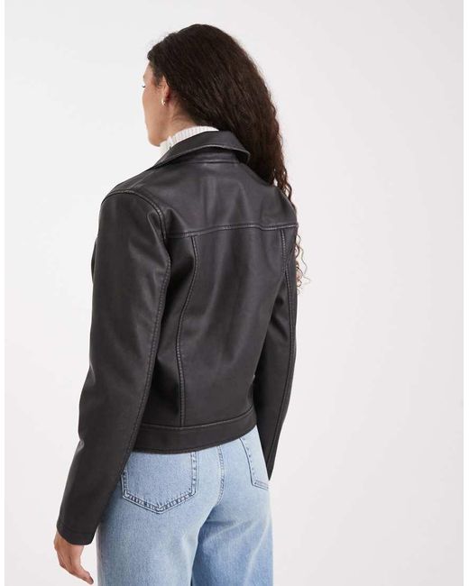Hollister Gray Classic Leather Biker Jacket