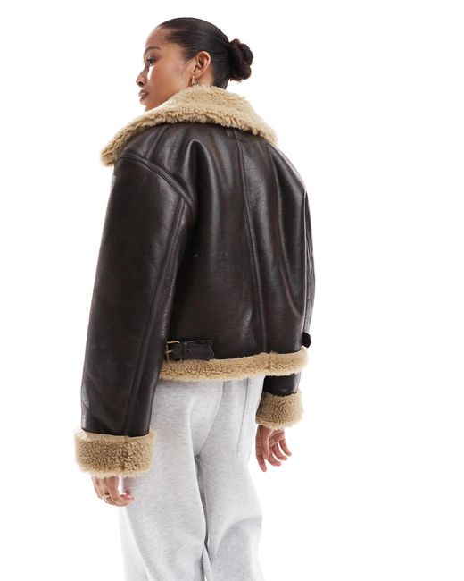 ONLY Black Faux Fur Aviator Jacket