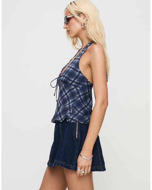 Princess Polly Blue Amalthea Halterneck Tie Front Detail Top