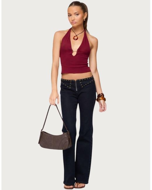 Edikted Red Missie Knitted Plunge Neck Halter Top