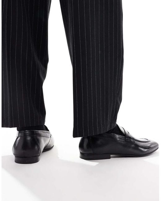 River Island Black Real Leather Loafers for men