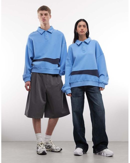 Collusion Blue Unisex Boxy Oversized Sporty Sweatshirt