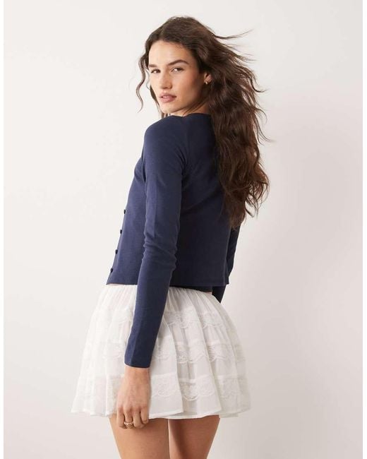Miss Selfridge Blue Lace Mix Ruffle Mini Shorts