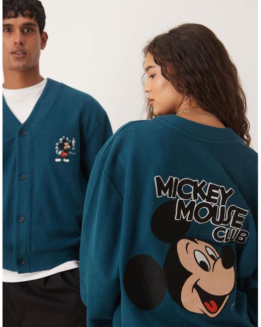 ASOS Blue Disney Unisex Oversize Cardigan With Mickey Mouse Print
