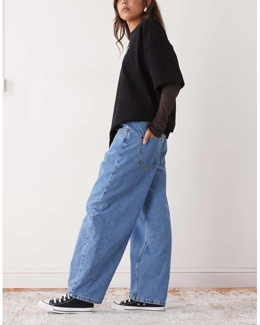 Reclaimed Vintage Blue Barrel Leg Denim Jean With Seam Details