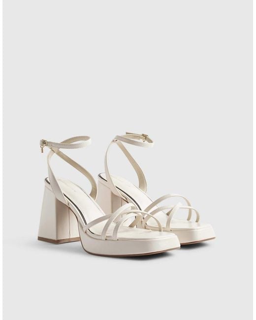 River Island Natural Block Heel Cross Strap Sandals