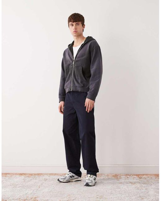 Weekday Gray Shrunken Zip Up Hoodie for men