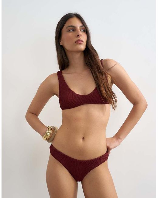 TOPSHOP Brown Tara Crinkle Scoop Bikini Top