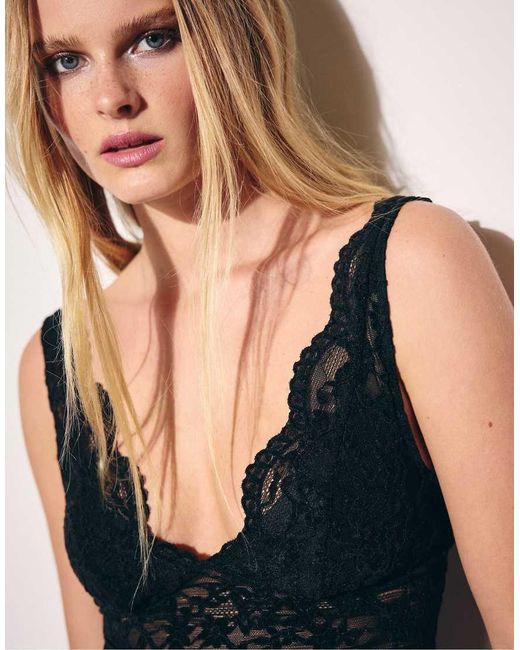 Stradivarius Black Wide-strap Lace Top
