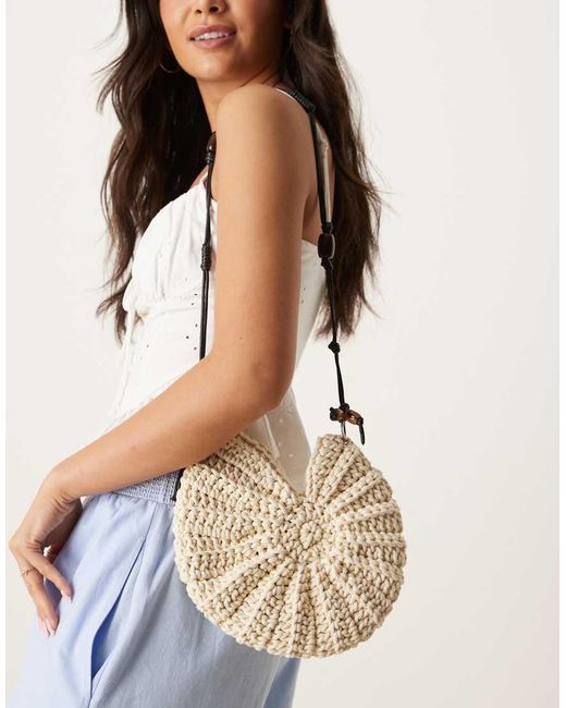 ASOS White Hand Crochet Ammonite Shell Crossbody Bag With Bead Handle