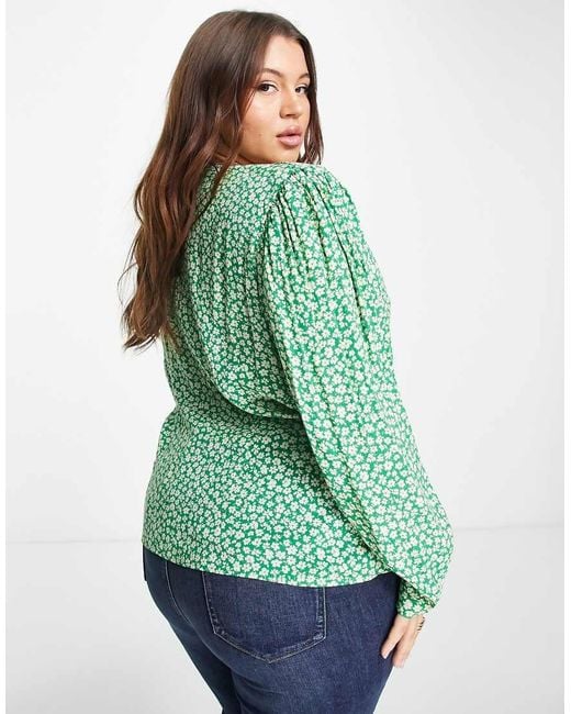 Mango Green Curve V Neck Blouse