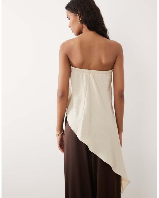 Six Stories Natural Embellished Bandeau Asymmetric Hem Top Co-ord