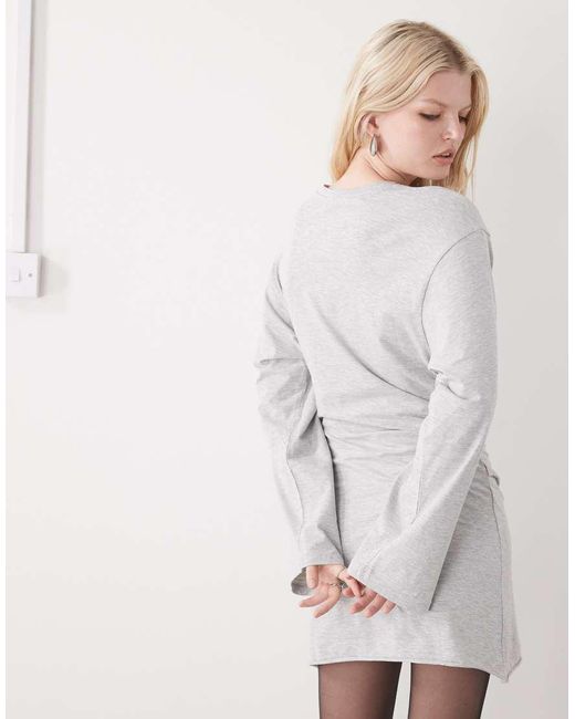 Weekday Gray Cinch Waist Long Sleeve Mini Dress