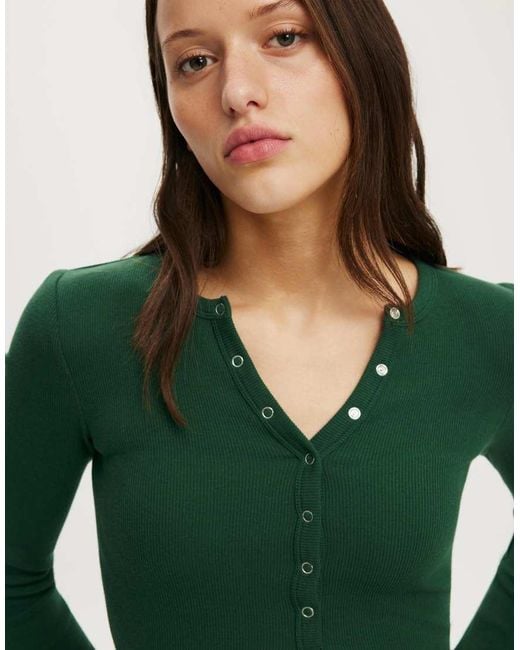 Cotton On Green Blake Henley Long Sleeve