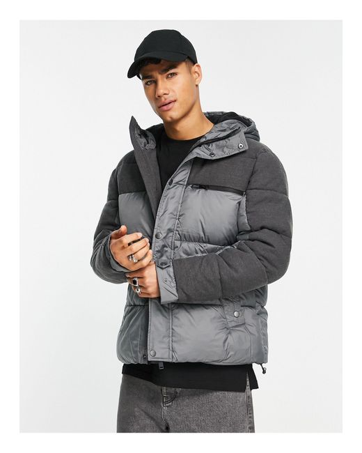River Island Synthetic Nylon Puffer Jacket in Grey for Men | Lyst Canada