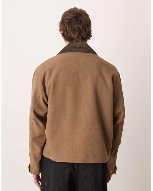 ASOS Natural Harrington Jacket With Contrast Collar for men