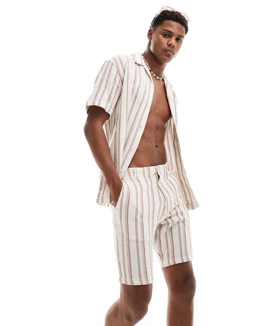 SELECTED White Co-ord Textured Short for men