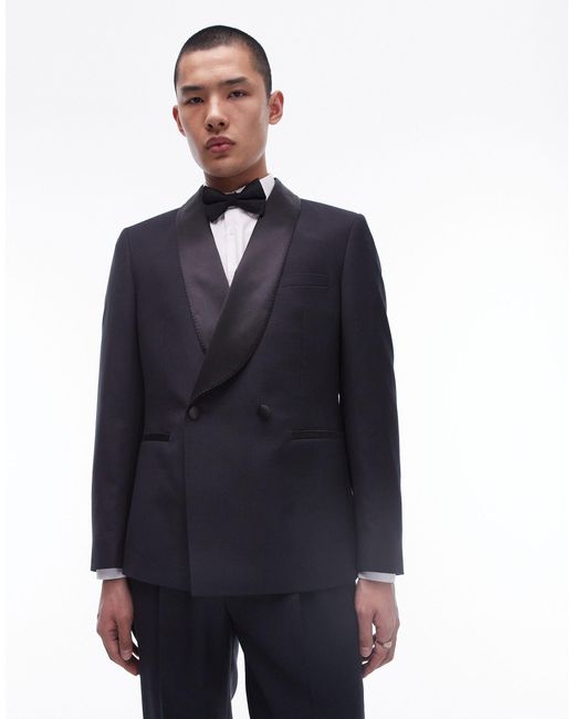 Topman Blue Premium Slim Wool Rich Tux Suit Jacket for men