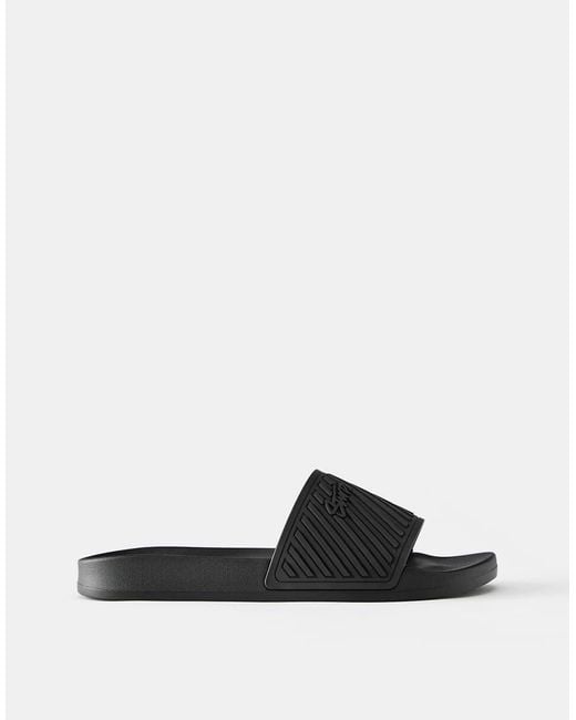 Pull&Bear Black Stwd Rubberised Sandals for men