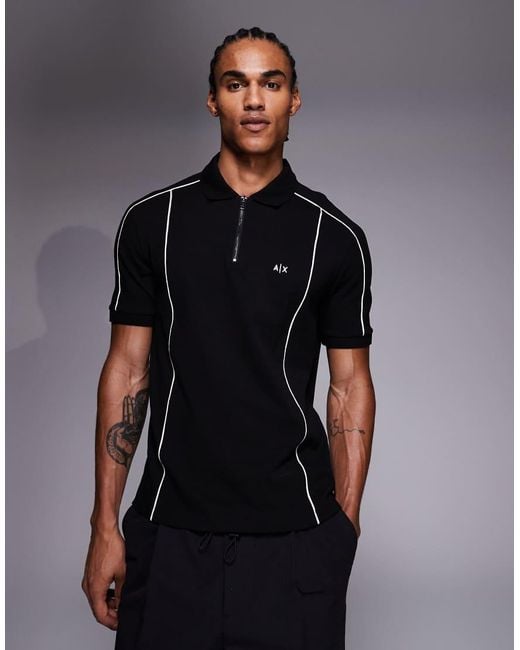 ARMANI EXCHANGE Black Polo Shirt With Contrast Logo for men