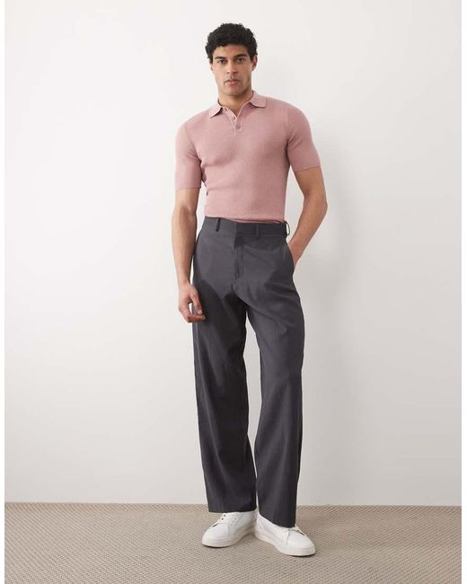 ASOS Red Essential Muscle-fit Fine-rib Knit Polo for men