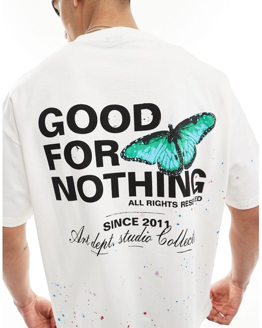 Camiseta hueso con estampado gráfico Good For Nothing de hombre de color White