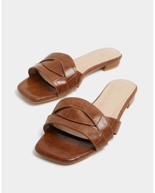 Long Tall Sally Brown Twisted Block Mule Sandals