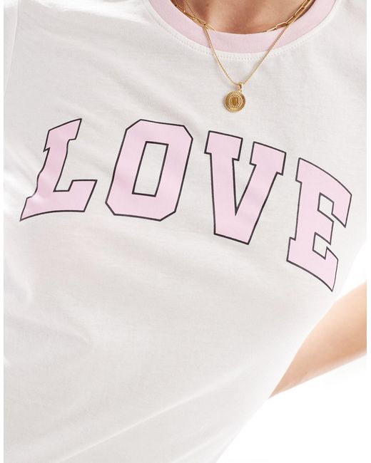 ONLY White Boxy Fit T-shirt With Love Print