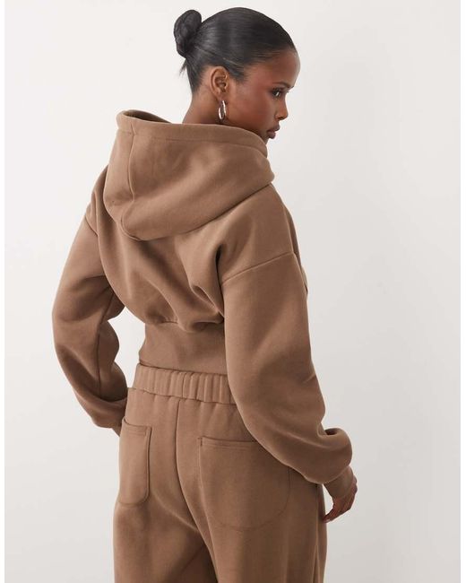 Wanderdoll Natural Sloane Premium Cotton Blend Cropped Zip Through Hoodie Co-ord