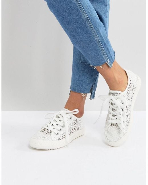London Rebel White Crochet Lace Up Trainer